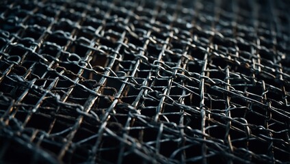 A close-up of an aged metal mesh with a mysterious, eerie feel.