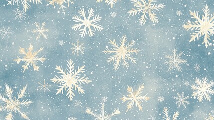 Poster -   A blue and gold snowflake background with white snowflakes on a light blue background with white snowflakes