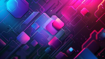 An abstract geometric pattern in pink, purple, and blue.