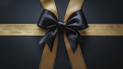Wall Mural - black friday sale. black and golden ribbon bow, gift box wrap