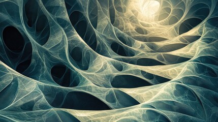 Rhythmically arranged abstract wavy leaves, rising on a futuristic fractal background, 3D rendering, creating a stunning visual effect