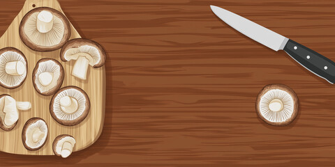 Wall Mural - Whole porcini mushrooms arranged on a wooden cutting board beside a knife