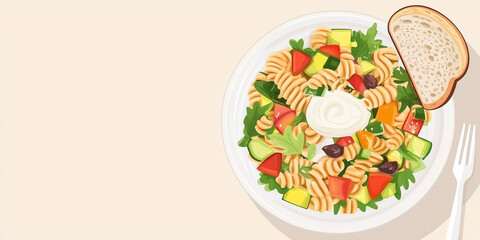 Poster - Pasta salad with vegetables dressed on a white plate