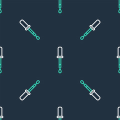 Poster - Line Pipette icon isolated seamless pattern on black background. Element of medical, chemistry lab equipment. Pipette with drop. Medicine symbol. Vector