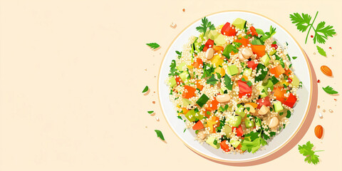 Poster - Quinoa salad on a serving plate featuring quinoa, vegetables, herbs, and nuts