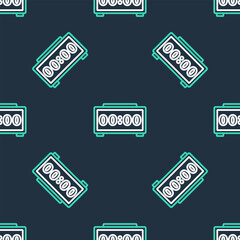 Poster - line digital alarm clock icon isolated seamless pattern on black background. electronic watch alarm 