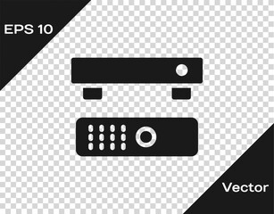 Poster - black multimedia and tv box receiver and player with remote controller icon isolated on transparent 