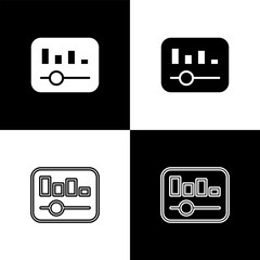 Sticker - Set Music equalizer icon isolated on black and white background. Sound wave. Audio digital equalizer technology, console panel, pulse musical. Vector