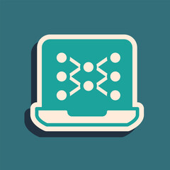 Poster - Green Neural network icon isolated on green background. Artificial intelligence AI. Long shadow style. Vector