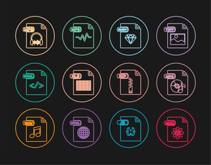 Poster - Set line MAX file document, MP3, RUBY, XLS, HTML, ZIP and icon. Vector