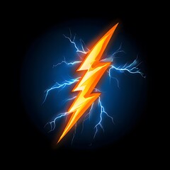 Wall Mural - Orange and blue electric lightning isolated on transparent PNG, lightning bolt illustration