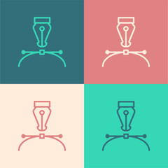 Poster - pop art line fountain pen nib icon isolated on color background. pen tool sign. vector