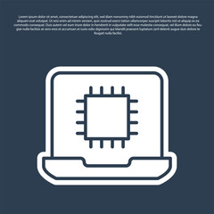 Poster - Blue line Computer processor with microcircuits CPU icon isolated on blue background. Chip or cpu with circuit board. Micro processor. Vector