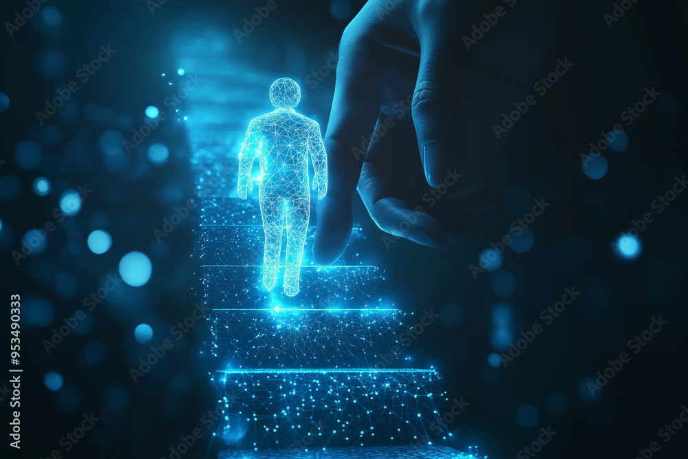 Business concept of career advancement, a hand creating a digital ...