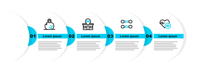 Poster - Set line Heart rate, Dumbbell, Gym building and Broken weight icon. Vector