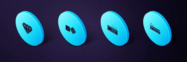 Poster - Set Isometric Video game console, Computer keyboard, Game dice and Diamond icon. Vector