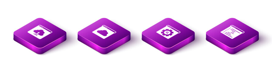 Poster - Set Isometric Cloud upload, technology data transfer, Browser setting and window icon. Vector