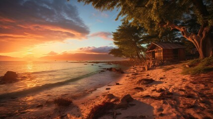 Wall Mural - Beautiful Sunrise on a Secluded Beach on the Island of Gili Meno, Lombok, AI generated