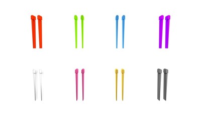 Poster - Colorful Food chopsticks icon isolated on white background. Wooden Chinese sticks for Asian dishes. Oriental utensils. Minimalism concept. 3D render illustration