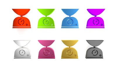 Poster - Colorful Scales icon isolated on white background. Weight measure equipment. Minimalism concept. 3D render illustration