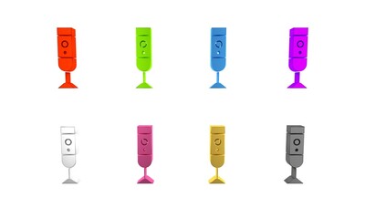 Poster - Colorful Blender icon isolated on white background. Kitchen electric stationary blender with bowl. Cooking smoothies, cocktail or juice. Minimalism concept. 3D render illustration