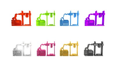 Poster - Colorful 3D printer icon isolated on white background. Minimalism concept. 3D render illustration