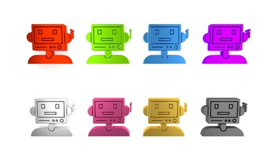 Poster - Colorful Robot icon isolated on white background. Minimalism concept. 3D render illustration