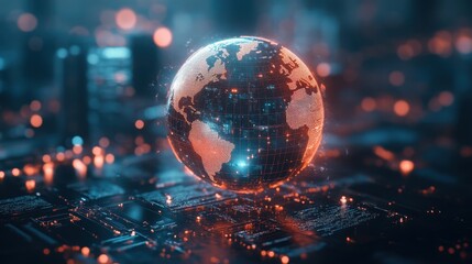 Poster - A glowing globe with a city in the background