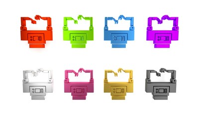 Poster - colorful assembly line icon isolated on white background. automatic production conveyor. robotic ind