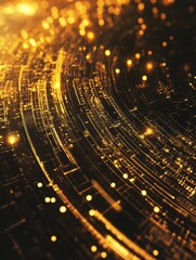 Poster - A golden spiral with many small dots and lines