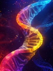 Poster - A colorful DNA strand is shown in a dark background with a starry sky
