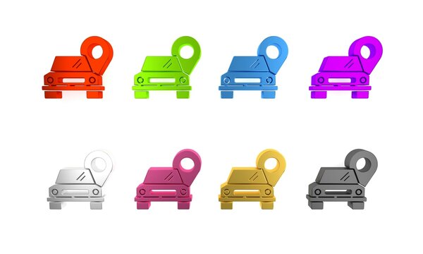 Colorful Map pointer with taxi icon isolated on white background. Location symbol. Minimalism concept. 3D render illustration