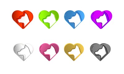 Poster - Colorful Heart with cat icon isolated on white background. Love to the animals. Minimalism concept. 3D render illustration