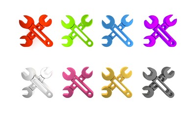 Sticker - Colorful Wrench icon isolated on white background. Spanner icon. Minimalism concept. 3D render illustration