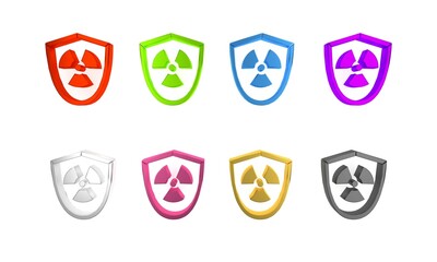 Sticker - Colorful Radioactive in shield icon isolated on white background. Radioactive toxic symbol. Radiation Hazard sign. Minimalism concept. 3D render illustration