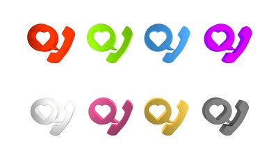 Poster - colorful telephone with heart emoji speech bubble get message on screen icon isolated on white backg
