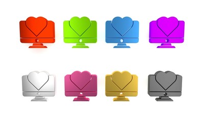 Poster - colorful computer monitor with heart icon isolated on white background. valentines day. minimalism c