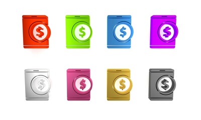 Poster - Colorful Tablet with dollar symbol icon isolated on white background. Online shopping concept. Financial mobile phone. Online payment. Minimalism concept. 3D render illustration