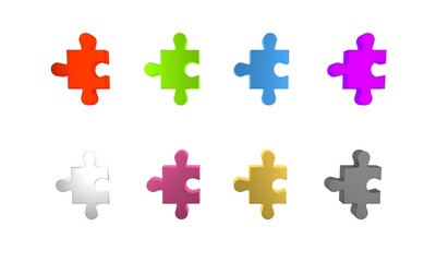 Canvas Print - Colorful Piece of puzzle icon isolated on white background. Modern flat, business, marketing, finance, internet concept. Minimalism concept. 3D render illustration