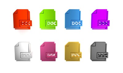 Poster - Colorful DOC file document. Download doc button icon isolated on white background. DOC file extension symbol. Minimalism concept. 3D render illustration
