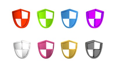 Sticker - Colorful Shield icon isolated on white background. Guard sign. Security, safety, protection, privacy concept. Minimalism concept. 3D render illustration