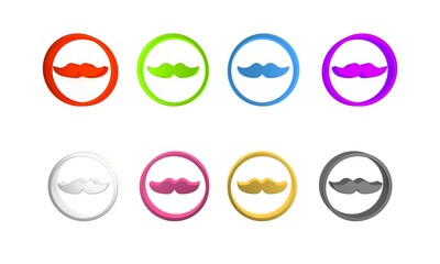 Poster - Colorful Mustache icon isolated on white background. Barbershop symbol. Facial hair style. Minimalism concept. 3D render illustration