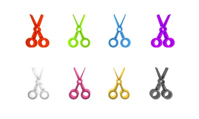 Wall Mural - Colorful Scissors hairdresser icon isolated on white background. Hairdresser, fashion salon and barber sign. Barbershop symbol. Minimalism concept. 3D render illustration