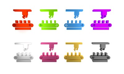 Poster - colorful factory conveyor system belt icon isolated on white background. robot industry concept. min