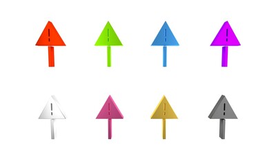 Poster - Colorful Exclamation mark in triangle icon isolated on white background. Hazard warning sign, careful, attention, danger warning sign. Minimalism concept. 3D render illustration