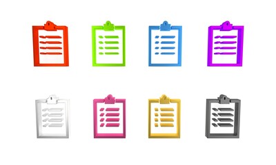 Poster - colorful clipboard with checklist icon isolated on white background. control list symbol. survey pol