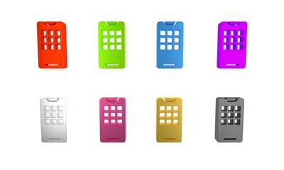 Poster - Colorful Smartphone, mobile phone icon isolated on white background. Minimalism concept. 3D render illustration