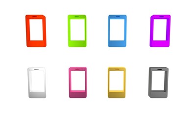Poster - Colorful Smartphone, mobile phone icon isolated on white background. Minimalism concept. 3D render illustration