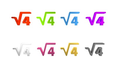 Poster - Colorful Square root of 4 glyph icon isolated on white background. Mathematical expression. Minimalism concept. 3D render illustration
