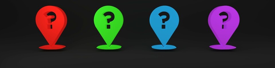 Poster - Colorful Question mark icon isolated on black background. FAQ sign. Copy files, chat speech bubble and chart. Minimalism concept. 3D render illustration